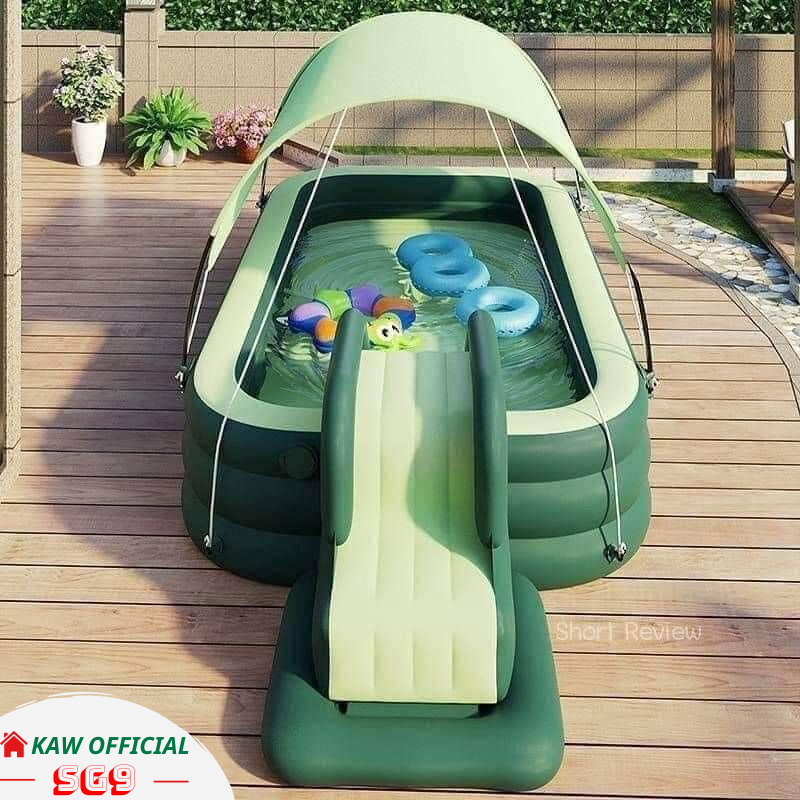 Bể Bơi Phao Cầu Trượt KAW Đ&aacute;y Chống Trượt, M&aacute;i Che Nắng,Cầu Trượt Cao Cấp Gấp Gọn Dễ D&agrave;ng, An To&agrave;n Cao Cấp