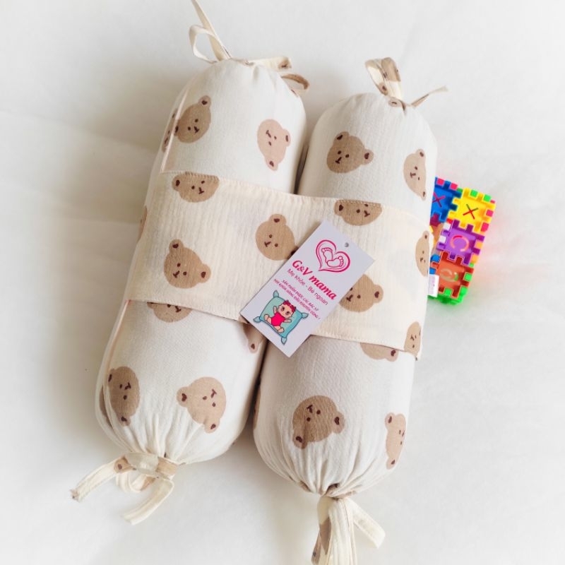 S&eacute;t vỏ gối chống tr&agrave;o v&agrave; vỏ gối chặn chống giật m&igrave;nh cho b&eacute;, vải x&ocirc; muslin đẹp loại 1 Hot