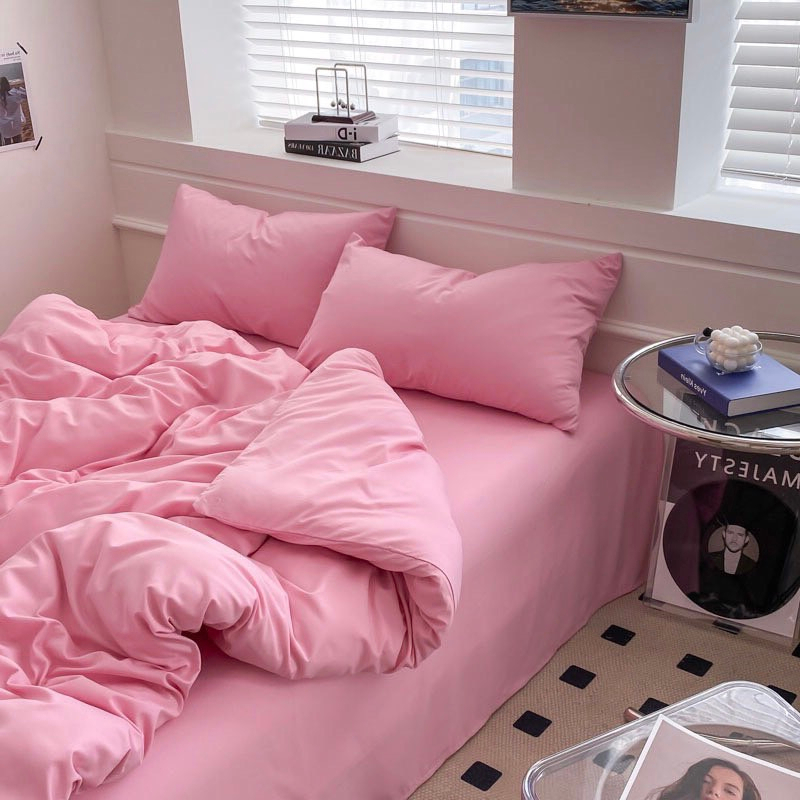 Bộ 4 m&oacute;n ga gối tici t&iacute;m hồng m&aacute;t mẻ xinh xắn pastel Hot