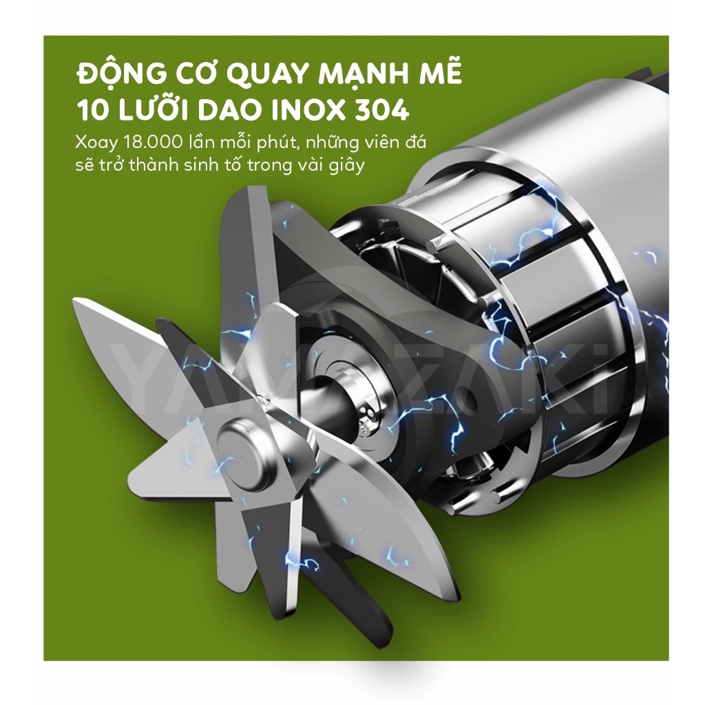 Máy Xay Sinh Tố Cầm Tay ESTELLE Z03 Sạc Pin Tích Điện 10 Lưỡi Dao Xay Dung Tích 350ml Công Suất 80W HOT