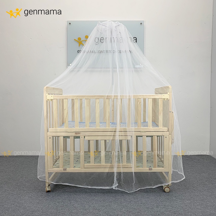 Cũi n&ocirc;i gỗ trẻ em 2 tầng đa năng GENMAMA , n&ocirc;i cũi cho b&eacute; th&ocirc;ng minh 6 chế độ (bảo h&agrave;nh 24 th&aacute;ng) c&oacute; b&aacute;nh xe Hot