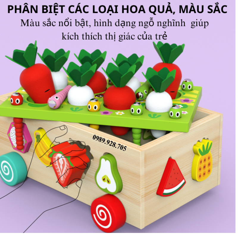 Đồ Chơi Thả H&igrave;nh Khối Bằng Gỗ Đồ Chơi Th&ocirc;ng Minh C&oacute; Xe K&eacute;o, Thả H&igrave;nh Nhổ C&agrave; Rốt Gi&aacute;o Cụ