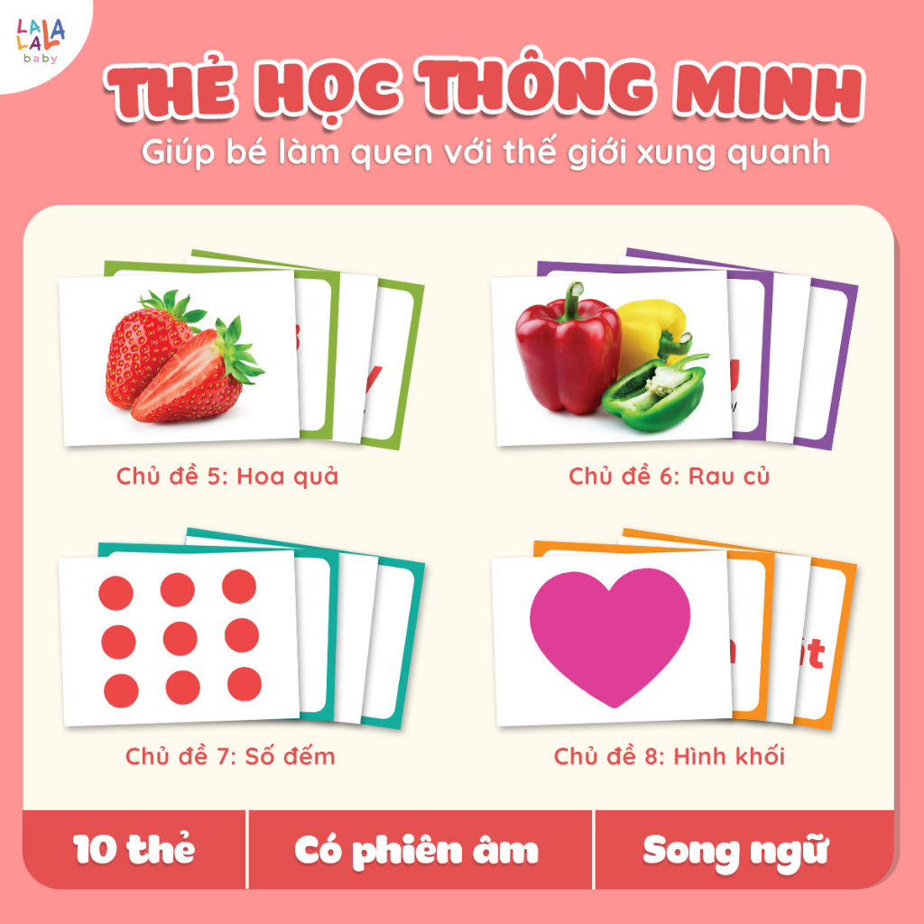 Bộ Thẻ Học Glenn Doman - Thương hiệu LALALA BABY Song ngữ Anh Việt - Thế Giới Xung Quanh 100 thẻ Hot