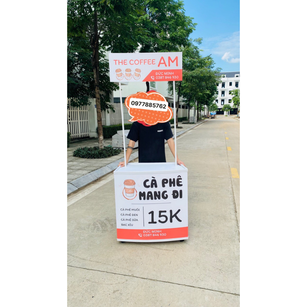 Booth Sampling, Quầy b&aacute;n h&agrave;ng di động bằng nhựa c&oacute; b&aacute;nh xe, quầy Cafe Takeaway, booth nhưa gấp gọn c&oacute; b&aacute;nh xe dụng Hot