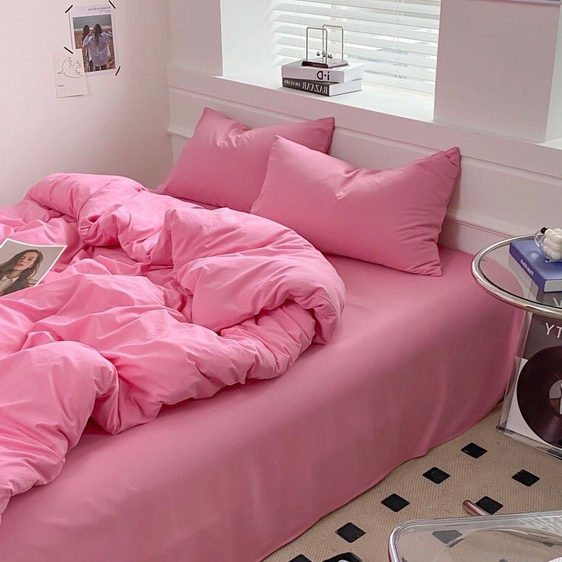 Bộ 4 m&oacute;n ga gối tici t&iacute;m hồng m&aacute;t mẻ xinh xắn pastel Hot