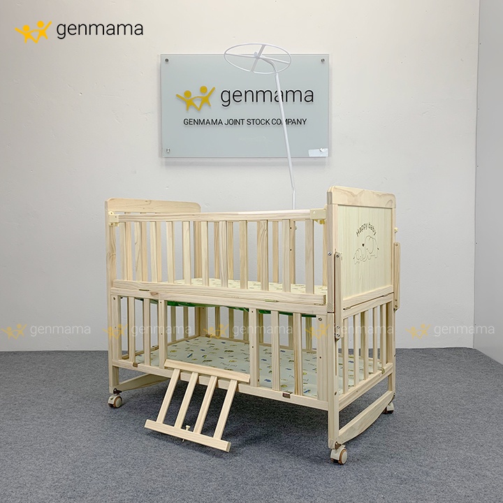 Cũi n&ocirc;i gỗ trẻ em 2 tầng đa năng GENMAMA , n&ocirc;i cũi cho b&eacute; th&ocirc;ng minh 6 chế độ (bảo h&agrave;nh 24 th&aacute;ng) c&oacute; b&aacute;nh xe Hot