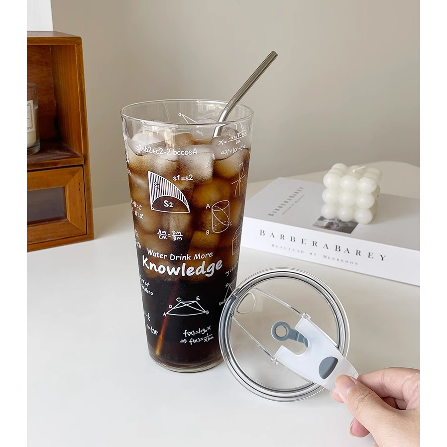 Cốc Thủy Tinh Chịu Nhiệt Dung Tích Lớn 1,000ml Có Nắp Và Ống Hút Tiện Dụng Hot