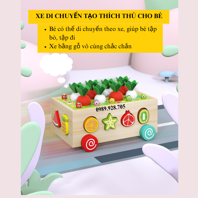 Đồ Chơi Thả H&igrave;nh Khối Bằng Gỗ Đồ Chơi Th&ocirc;ng Minh C&oacute; Xe K&eacute;o, Thả H&igrave;nh Nhổ C&agrave; Rốt Gi&aacute;o Cụ