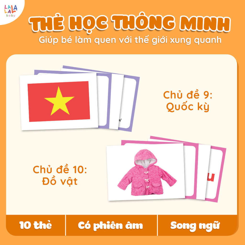 Bộ Thẻ Học Glenn Doman - Thương hiệu LALALA BABY Song ngữ Anh Việt - Thế Giới Xung Quanh 100 thẻ Hot