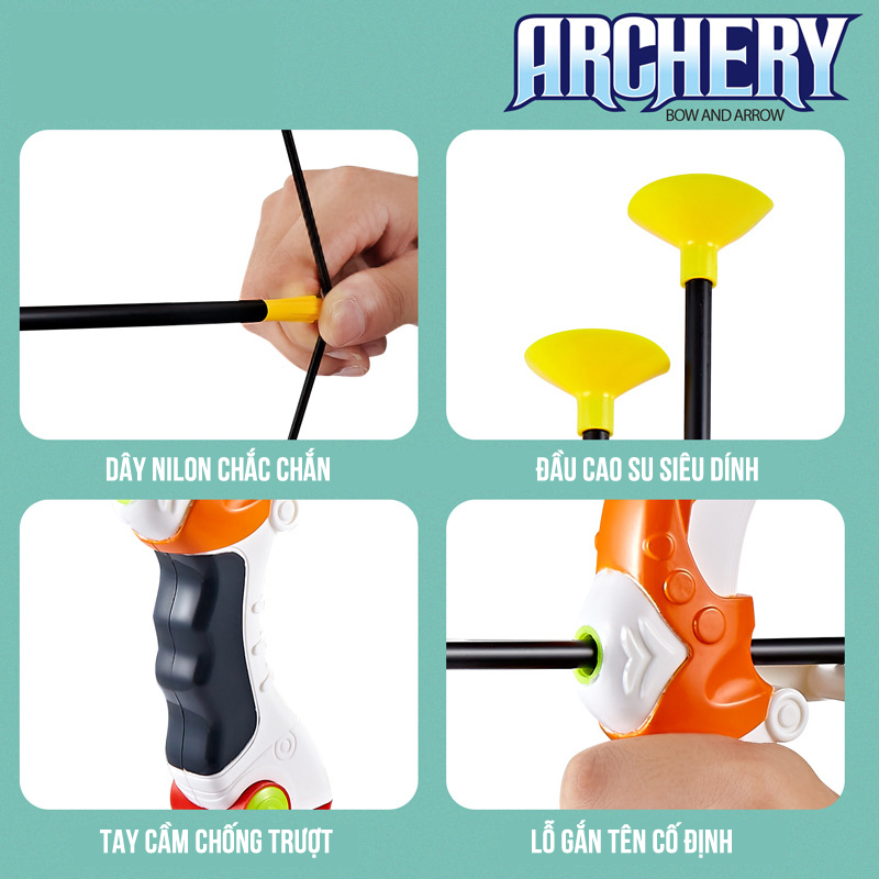 Đồ chơi b&eacute; trai bắn cung ANDY KIDS cung t&ecirc;n an to&agrave;n cung t&ecirc;n chắc khỏe, mũi t&ecirc;n bằng silicon h&uacute;t d&iacute;nh an to&agrave;n Cao Cấp