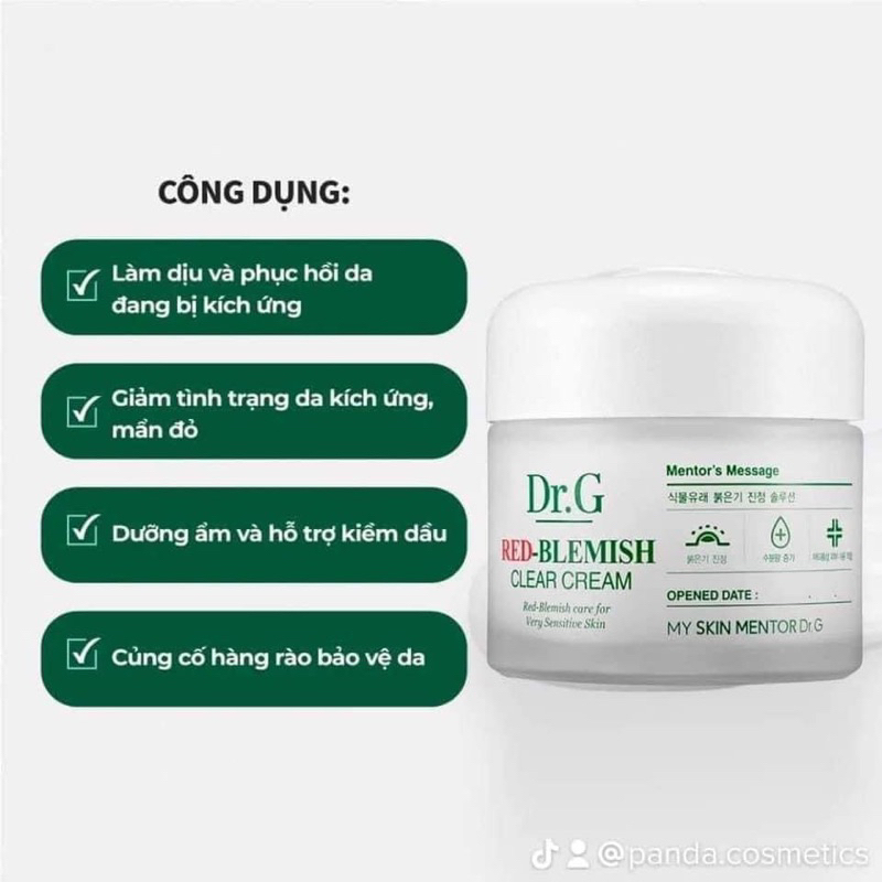 Kem dưỡng cấp nước v&agrave; l&agrave;m dịu da Dr.G Red Blemish Clear Cream 70ml
