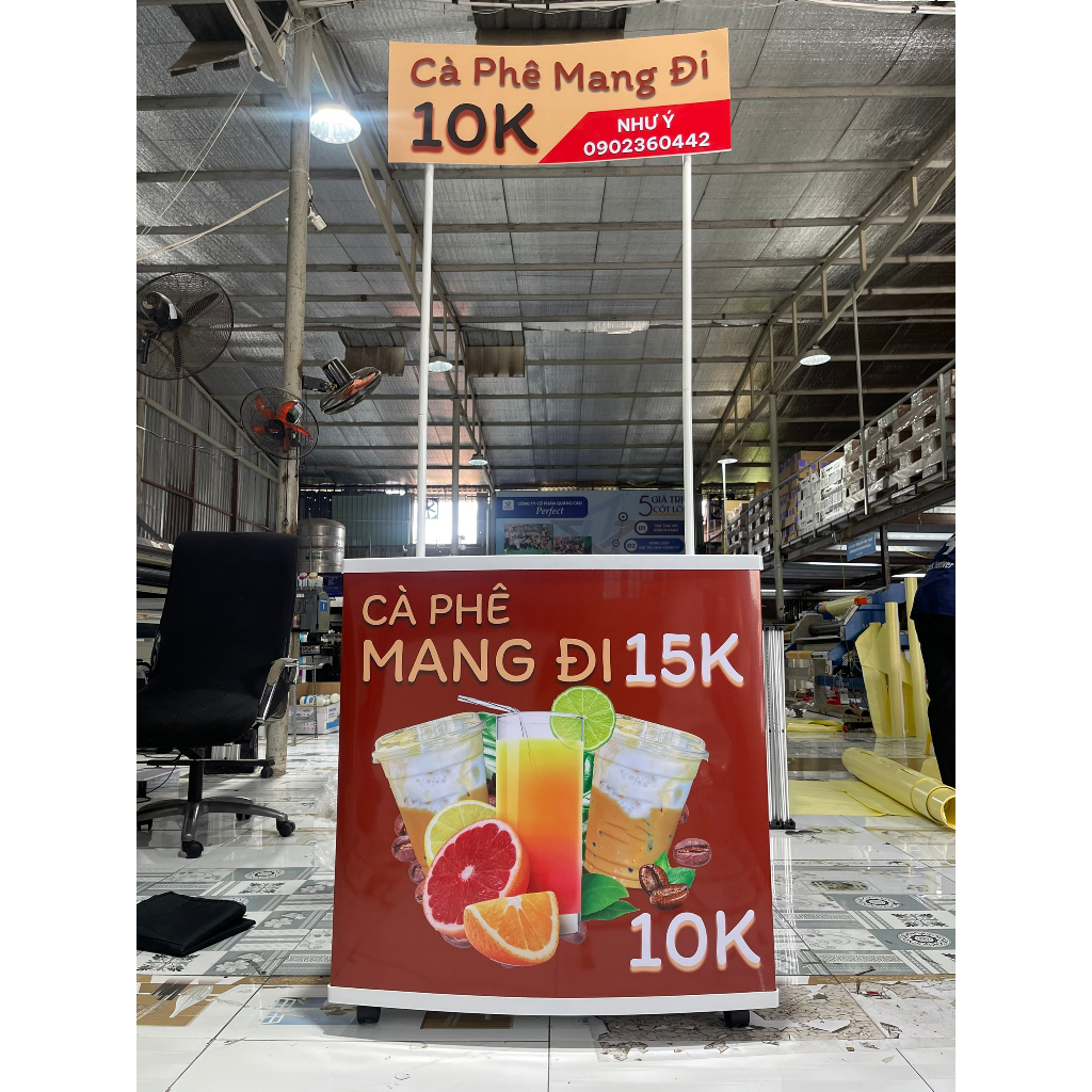 Booth Sampling, Quầy b&aacute;n h&agrave;ng di động bằng nhựa c&oacute; b&aacute;nh xe, quầy Cafe Takeaway, booth nhưa gấp gọn c&oacute; b&aacute;nh xe dụng Hot