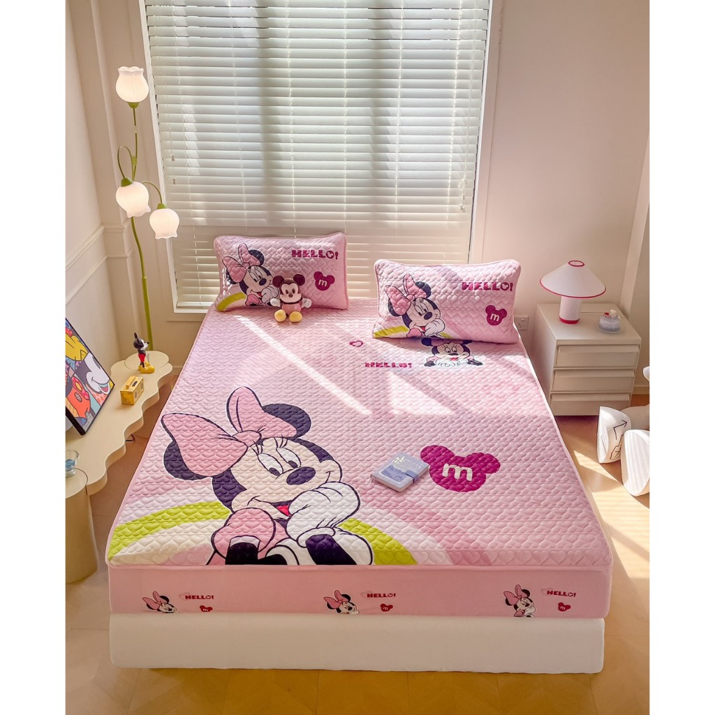 Ga gối nỉ Nhung Trần b&ocirc;ng bo chun bọc đệm Disney cao cấp chuẩn nhập Hot
