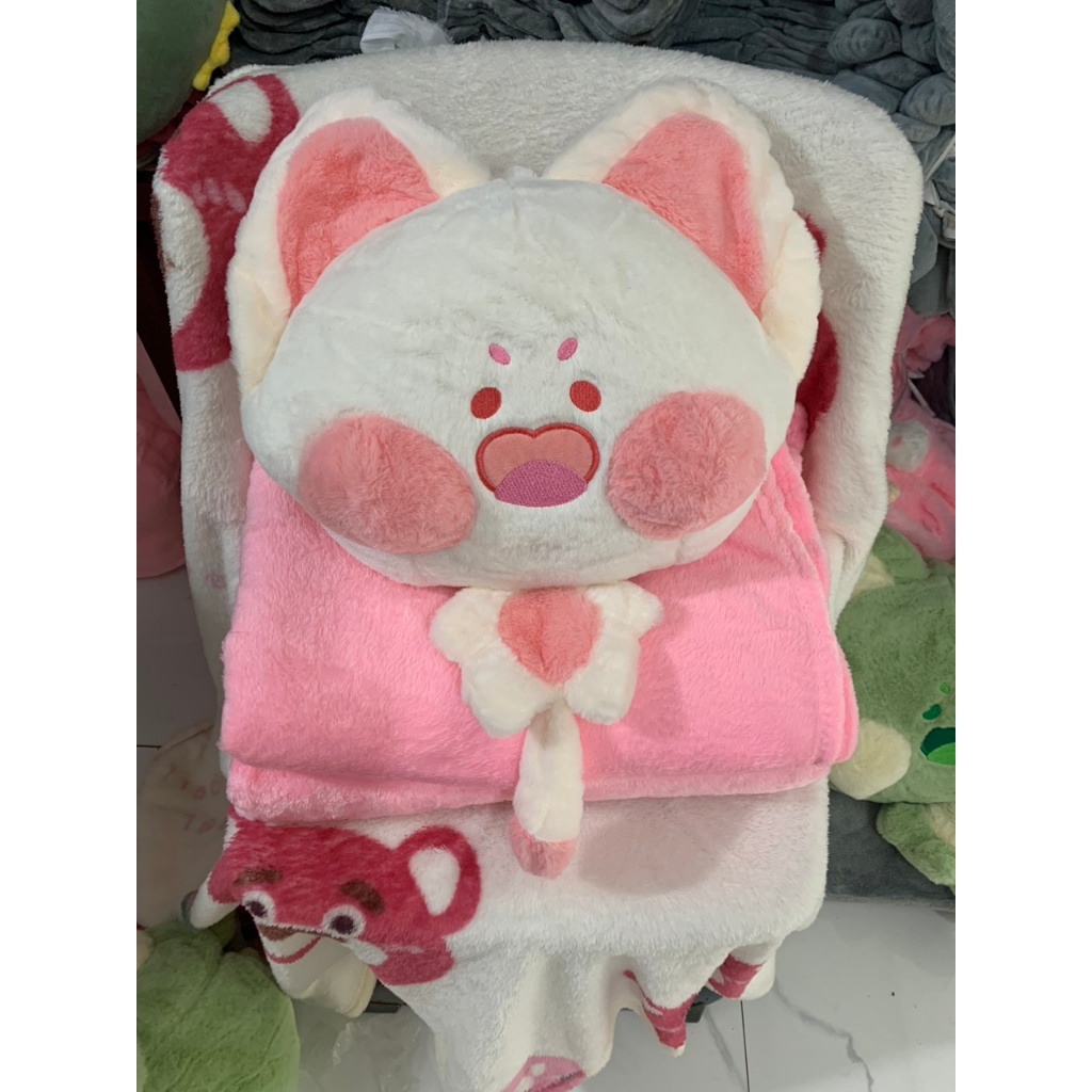 Bộ Gối &Ocirc;m K&egrave;m Chăn M&egrave;o Dudu tr&ograve;n Ghome Hot