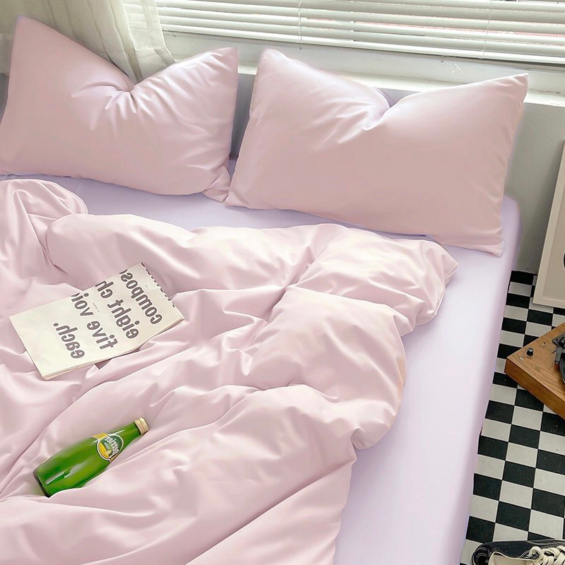 Bộ 4 m&oacute;n ga gối tici t&iacute;m hồng m&aacute;t mẻ xinh xắn pastel Hot