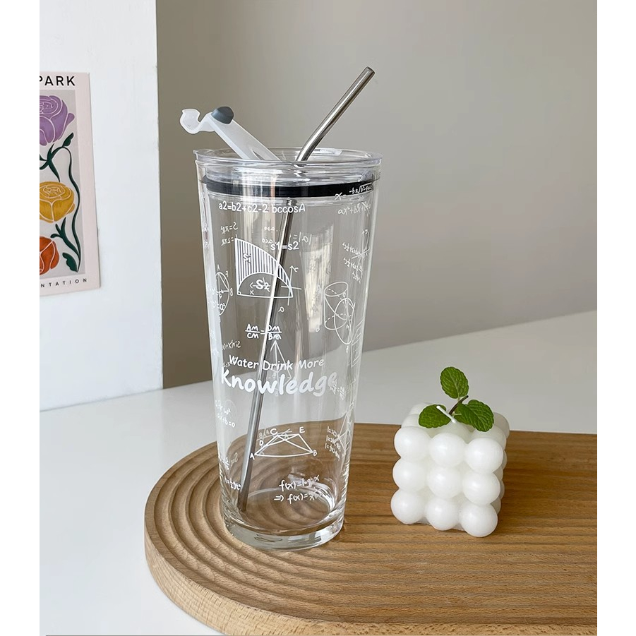 Cốc Thủy Tinh Chịu Nhiệt Dung Tích Lớn 1,000ml Có Nắp Và Ống Hút Tiện Dụng Hot
