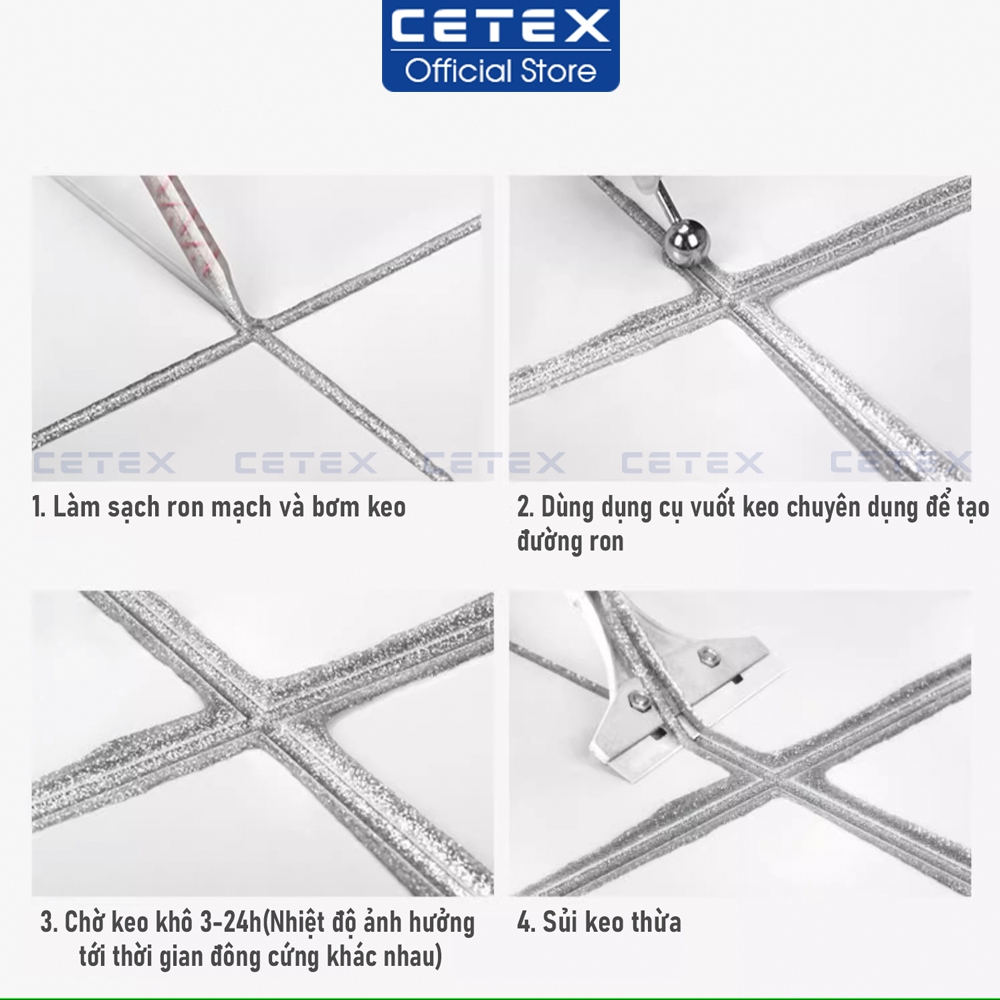 Combo keo ch&iacute;t mạch gạch, keo ch&agrave; ron 2 th&agrave;nh phần Cetex v&agrave; bộ dụng cụ thi c&ocirc;ng chống thấm