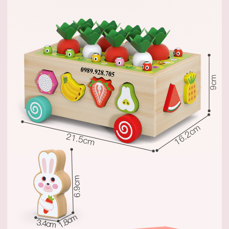 Đồ Chơi Thả H&igrave;nh Khối Bằng Gỗ Đồ Chơi Th&ocirc;ng Minh C&oacute; Xe K&eacute;o, Thả H&igrave;nh Nhổ C&agrave; Rốt Gi&aacute;o Cụ