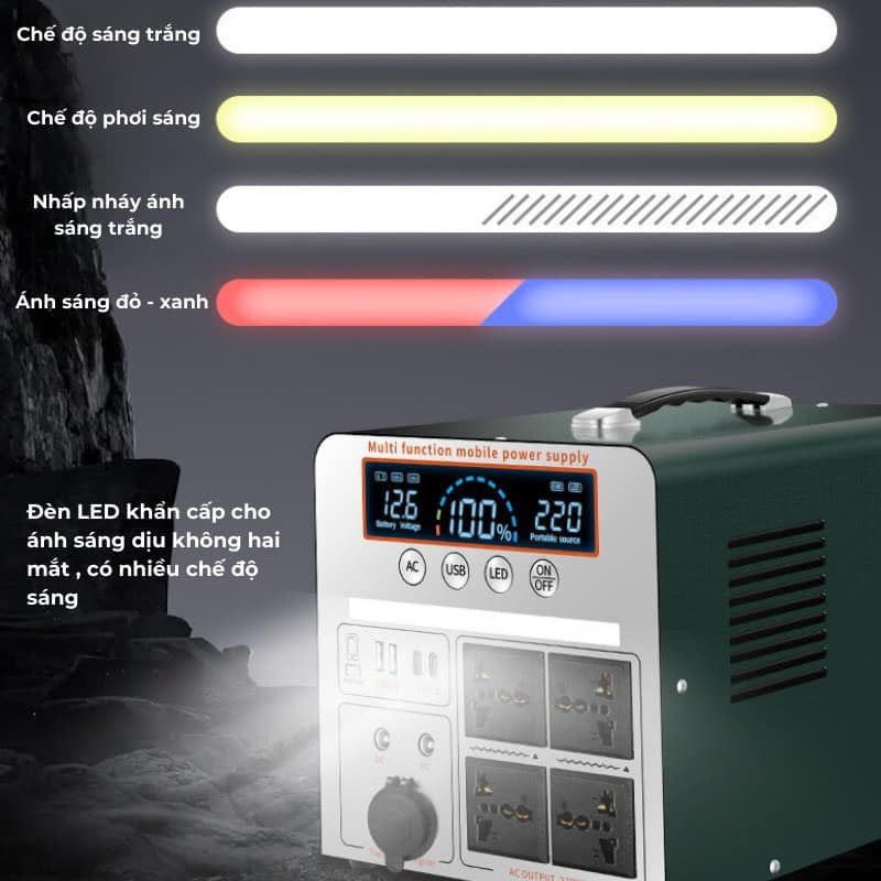 Trạm Ph&aacute;t Điện 220V - Trạm Sạc Dự Ph&ograve;ng C&ocirc;ng Suất Lớn - Lưu Điện - T&iacute;ch Điện - Di Động (c&oacute; thể sạc năng lượng mặt trời)