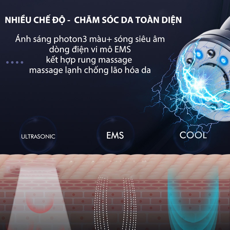 M&aacute;y đẩy tinh chất, M&aacute;y massage mặt ION n&oacute;ng lạnh 7 trong 1,M&aacute;y di tinh chất n&acirc;ng cơ, x&oacute;a nếp nhăn, trẻ h&oacute;a, l&agrave;m sạch s&acirc;u Cao Cấp