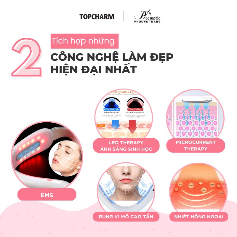 Máy nâng cơ mặt tạo cằm Vline Massage Topcharm giúp Định Hình và Làm Thon Gọn Mặt Công Nghệ EMS Cao Cấp