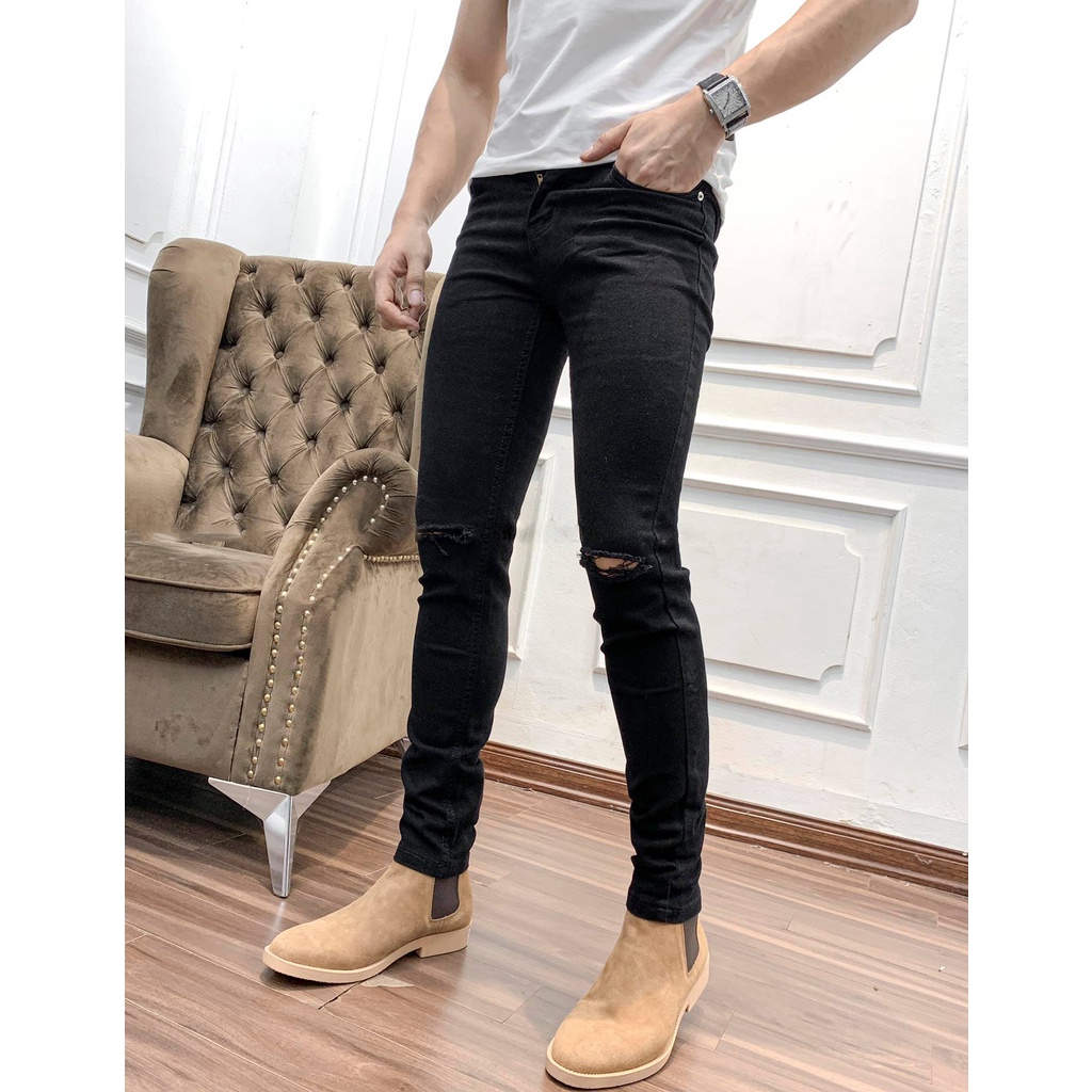 Quần Jean Nam Đen Xước Nhẹ D&aacute;ng Vừa Kiểu D&aacute;ng Trẻ Trung Hot