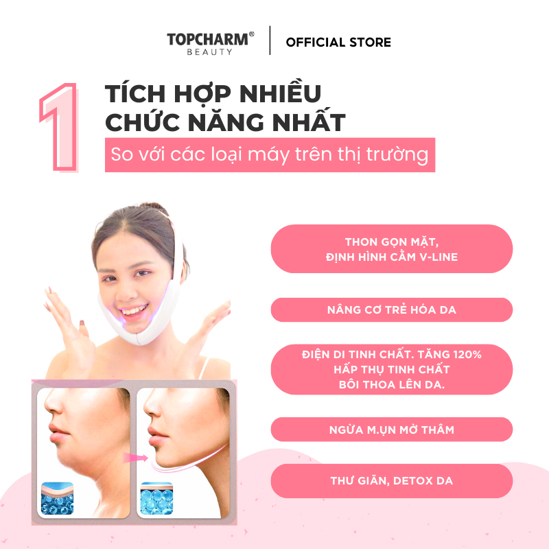 Máy nâng cơ mặt tạo cằm Vline Massage Topcharm giúp Định Hình và Làm Thon Gọn Mặt Công Nghệ EMS Cao Cấp