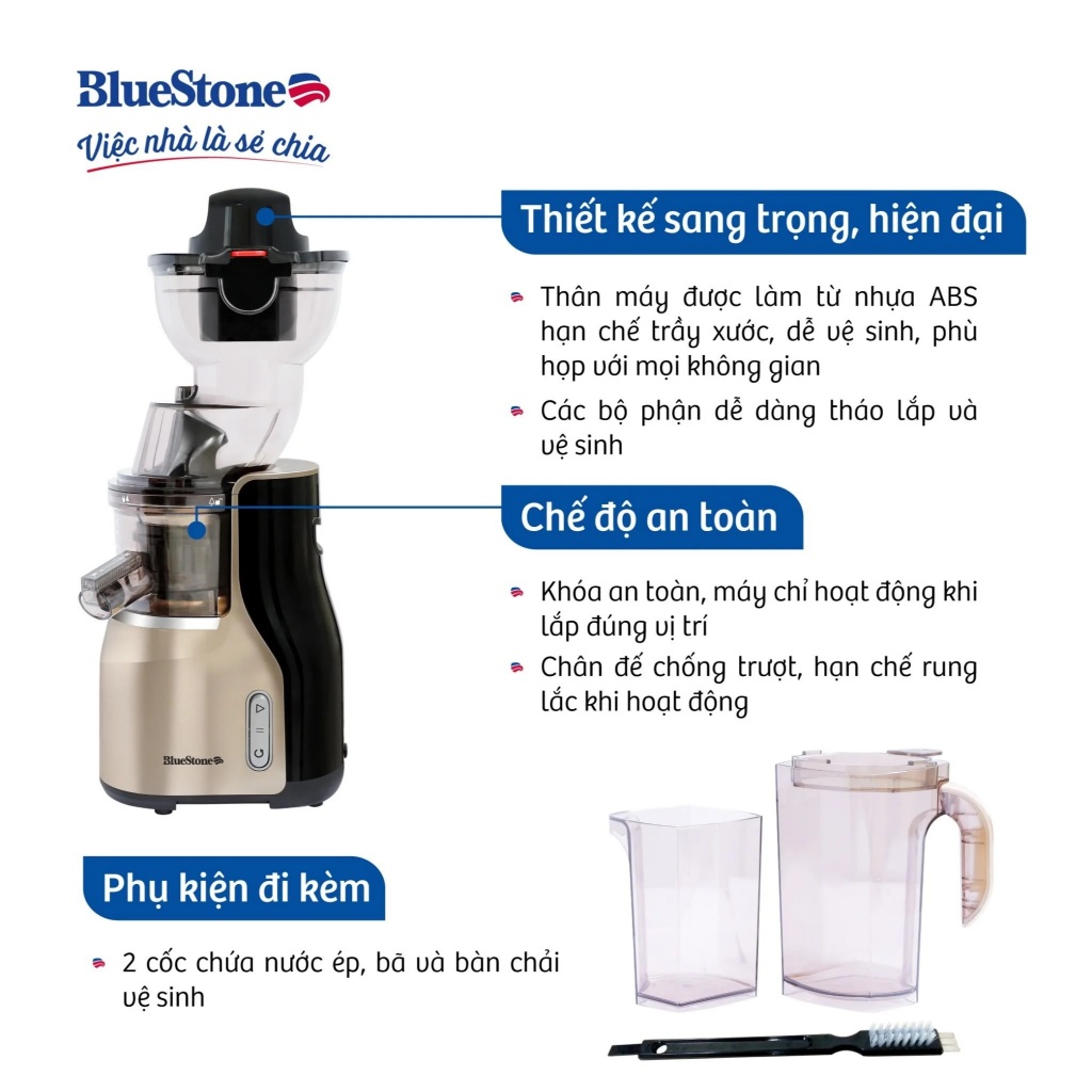 M&aacute;y &Eacute;p Chậm Bluestone SJB-6568, C&ocirc;ng Suất 250w Cao Cấp