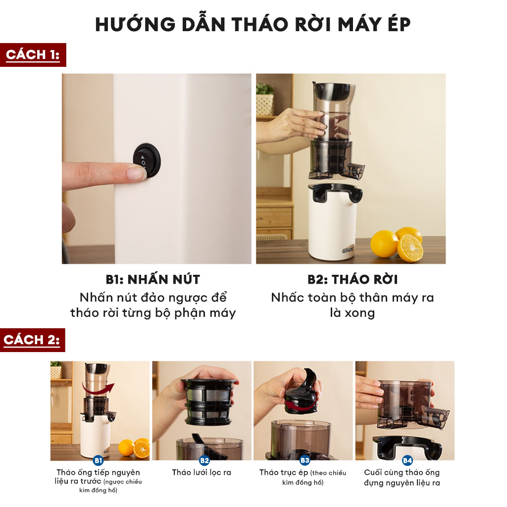 M&aacute;y &eacute;p chậm Gilux GLT30 c&ocirc;ng suất 200W &eacute;p tr&aacute;i c&acirc;y nguy&ecirc;n quả dễ th&aacute;o lắp vệ sinh Hot