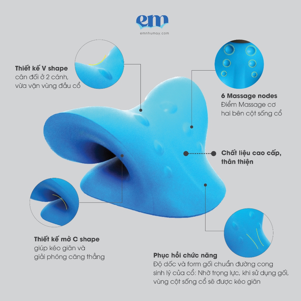 Gối chống đau mỏi cổ vai g&aacute;y cao cấp &Ecirc;m Như M&acirc;y, massage cột sống, bấm huyệt, thư gi&atilde;n, chống g&ugrave;, phục hồi chức năng Hot