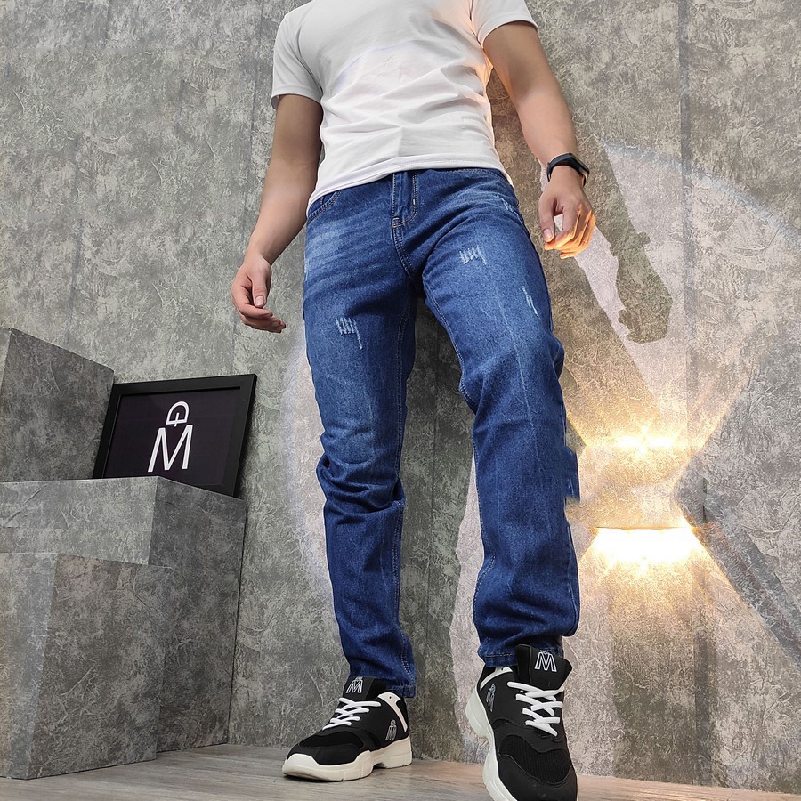 Quần Jean Nam Đen Xước Nhẹ D&aacute;ng Vừa Kiểu D&aacute;ng Trẻ Trung Hot