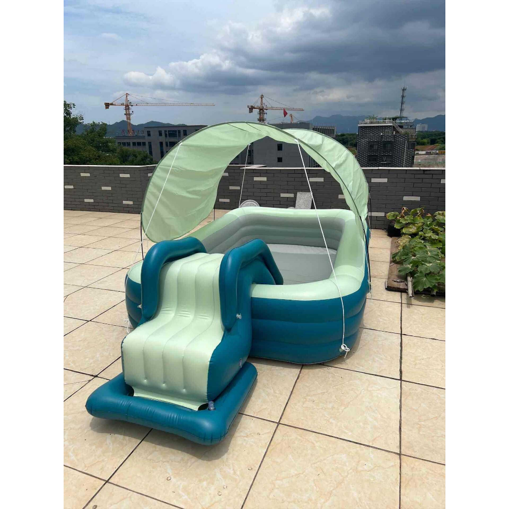 Bể Bơi Phao Cầu Trượt KAW Đ&aacute;y Chống Trượt, M&aacute;i Che Nắng,Cầu Trượt Cao Cấp Gấp Gọn Dễ D&agrave;ng, An To&agrave;n Cao Cấp