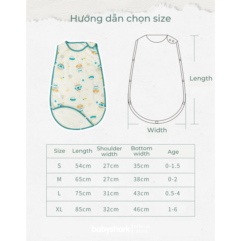 T&uacute;i ngủ cho b&eacute; Babyshark 100% cotton 4 đến 6 lớp t&ugrave;y chọn, tho&aacute;ng kh&iacute; mềm mại v&agrave; an to&agrave;n với trẻ nhỏ Hot
