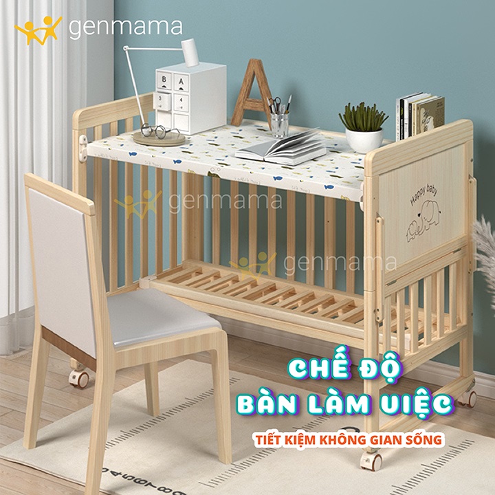 Cũi n&ocirc;i gỗ trẻ em 2 tầng đa năng GENMAMA , n&ocirc;i cũi cho b&eacute; th&ocirc;ng minh 6 chế độ (bảo h&agrave;nh 24 th&aacute;ng) c&oacute; b&aacute;nh xe Hot