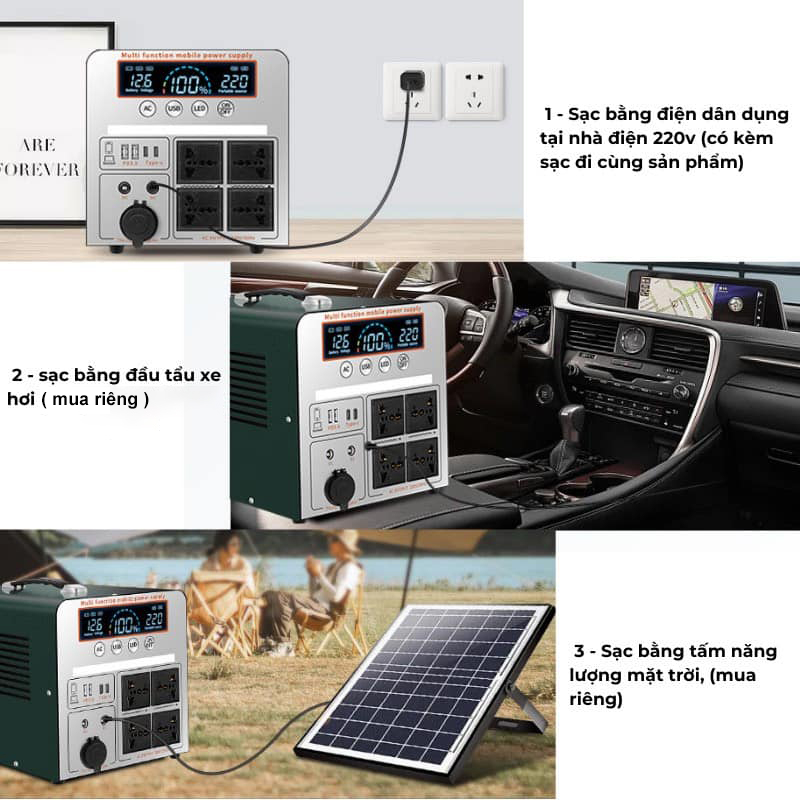 Trạm Ph&aacute;t Điện 220V - Trạm Sạc Dự Ph&ograve;ng C&ocirc;ng Suất Lớn - Lưu Điện - T&iacute;ch Điện - Di Động (c&oacute; thể sạc năng lượng mặt trời)