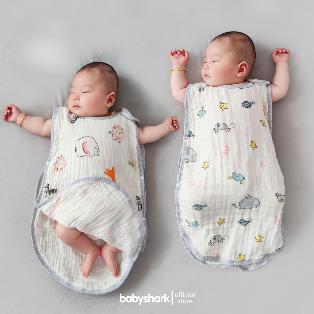 T&uacute;i ngủ cho b&eacute; Babyshark 100% cotton 4 đến 6 lớp t&ugrave;y chọn, tho&aacute;ng kh&iacute; mềm mại v&agrave; an to&agrave;n với trẻ nhỏ Hot