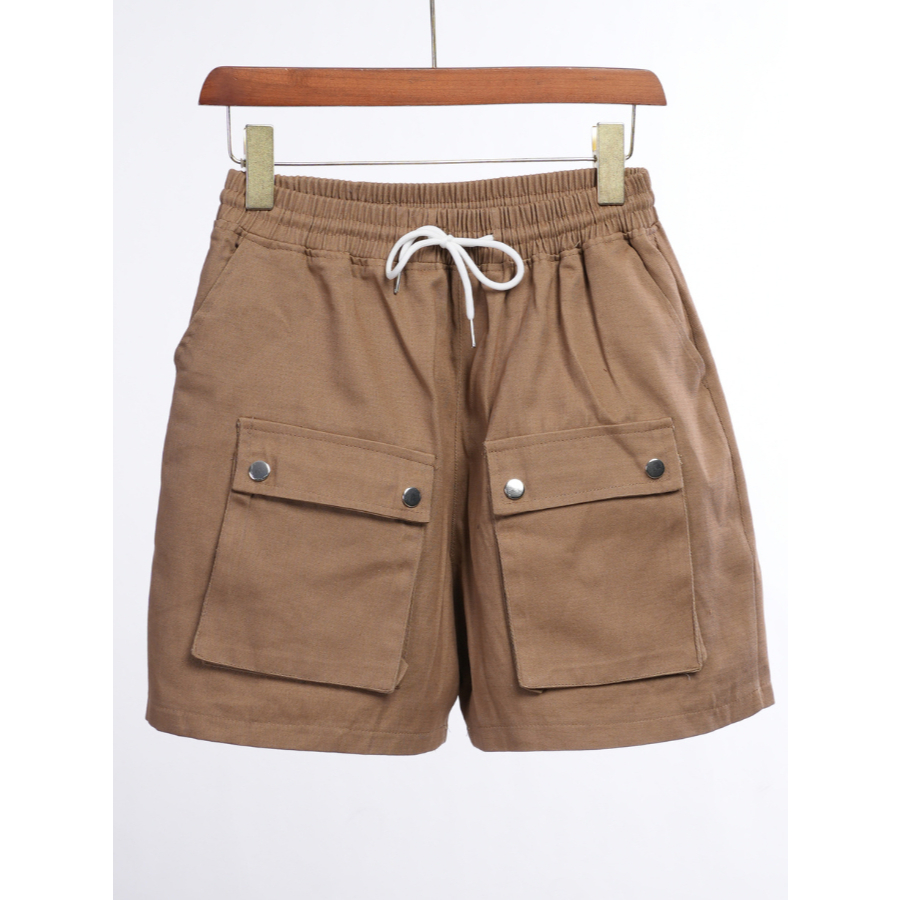 Quần Short Đ&ugrave;i Nam Nữ T&uacute;i Hộp C&uacute;c Bấm Vải Kaki H&agrave;n Quốc