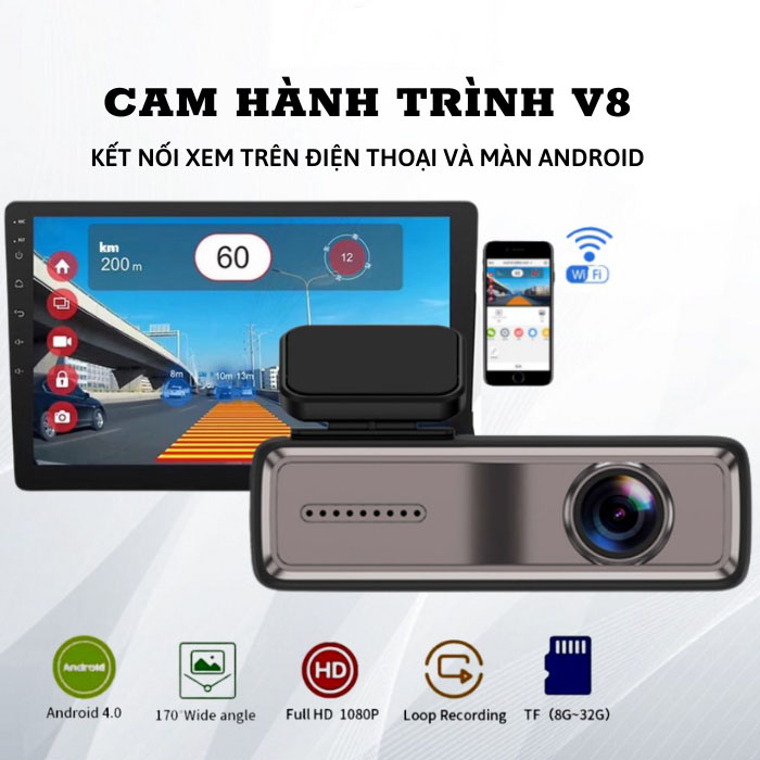 Camera Hành Trình Màn Hình Android V8 WIFI - Xem Video Trên Điện Thoại Và Màn Hình ANDROID