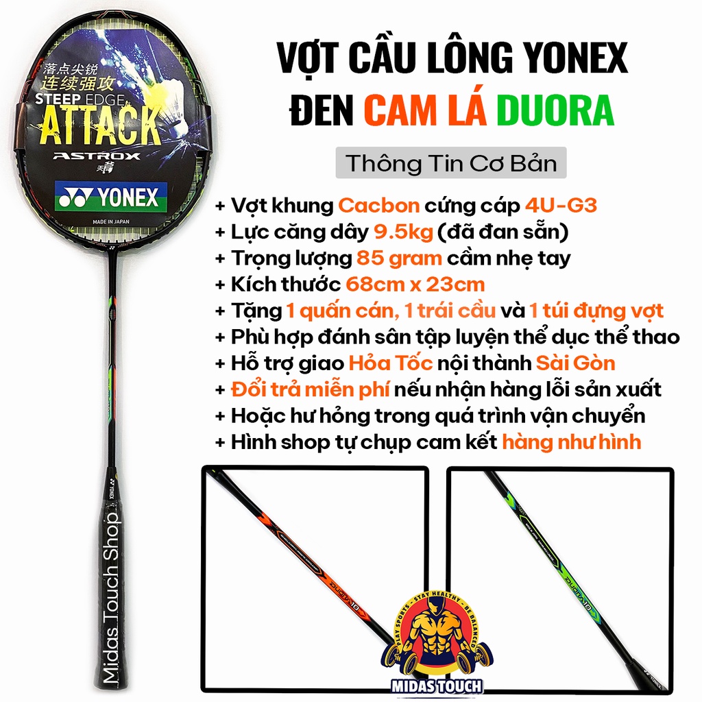 1 Vợt cầu lông Yonex cao cấp 100% Cacbon đan dây tốt 9,5kg tặng 3 món quà
