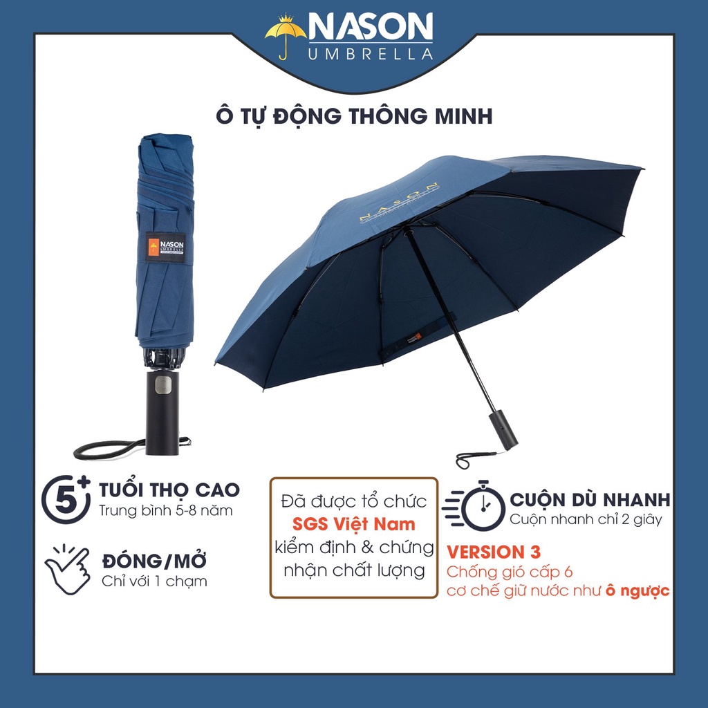 Dù che mưa gấp gọn Nason Umbrella, ô dù gấp gọn che nắng che mưa chống tia UV, ô tự động gấp ngược siêu chống nước