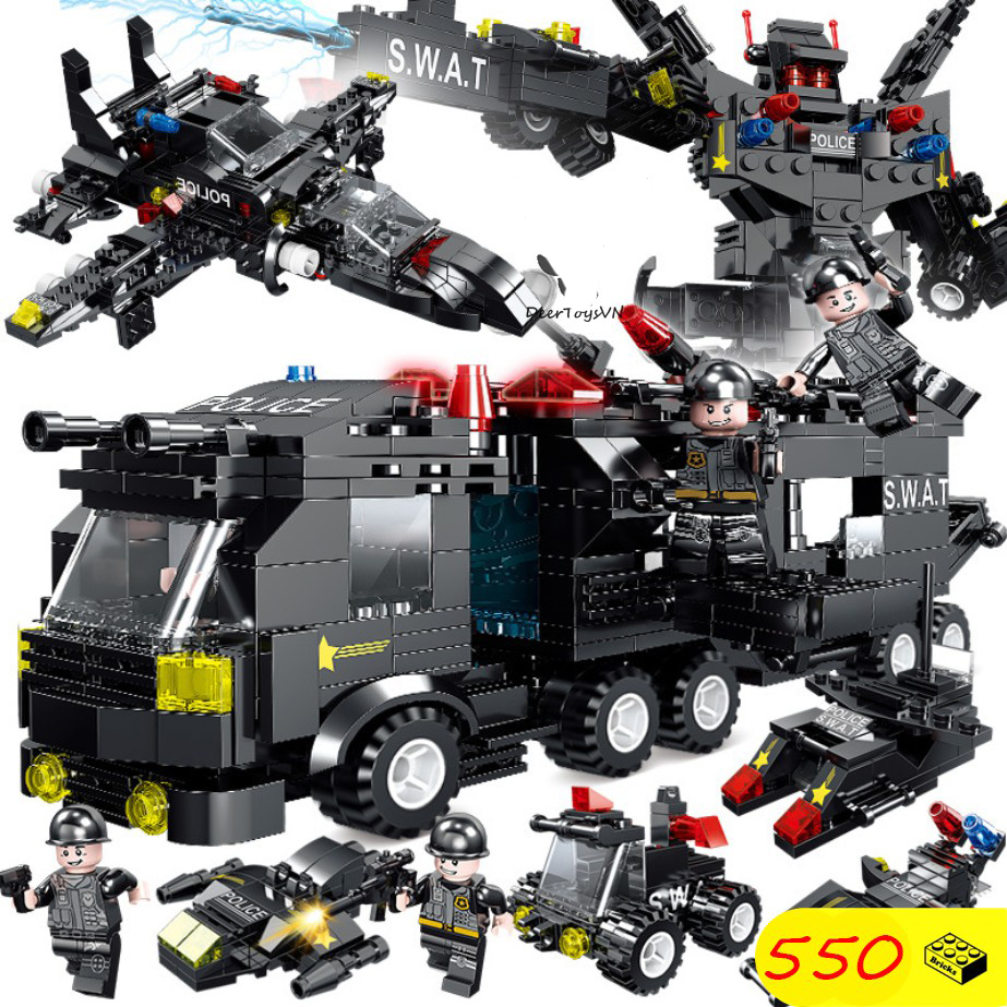 BỘ ĐỒ CHƠI XẾP HÌNH LEGO 550 CHI TIẾT CẢNH SÁT, LEGO OTO, LEGO ROBOT, LEGO THUYỀN, LEGO TRỰC THĂNG,