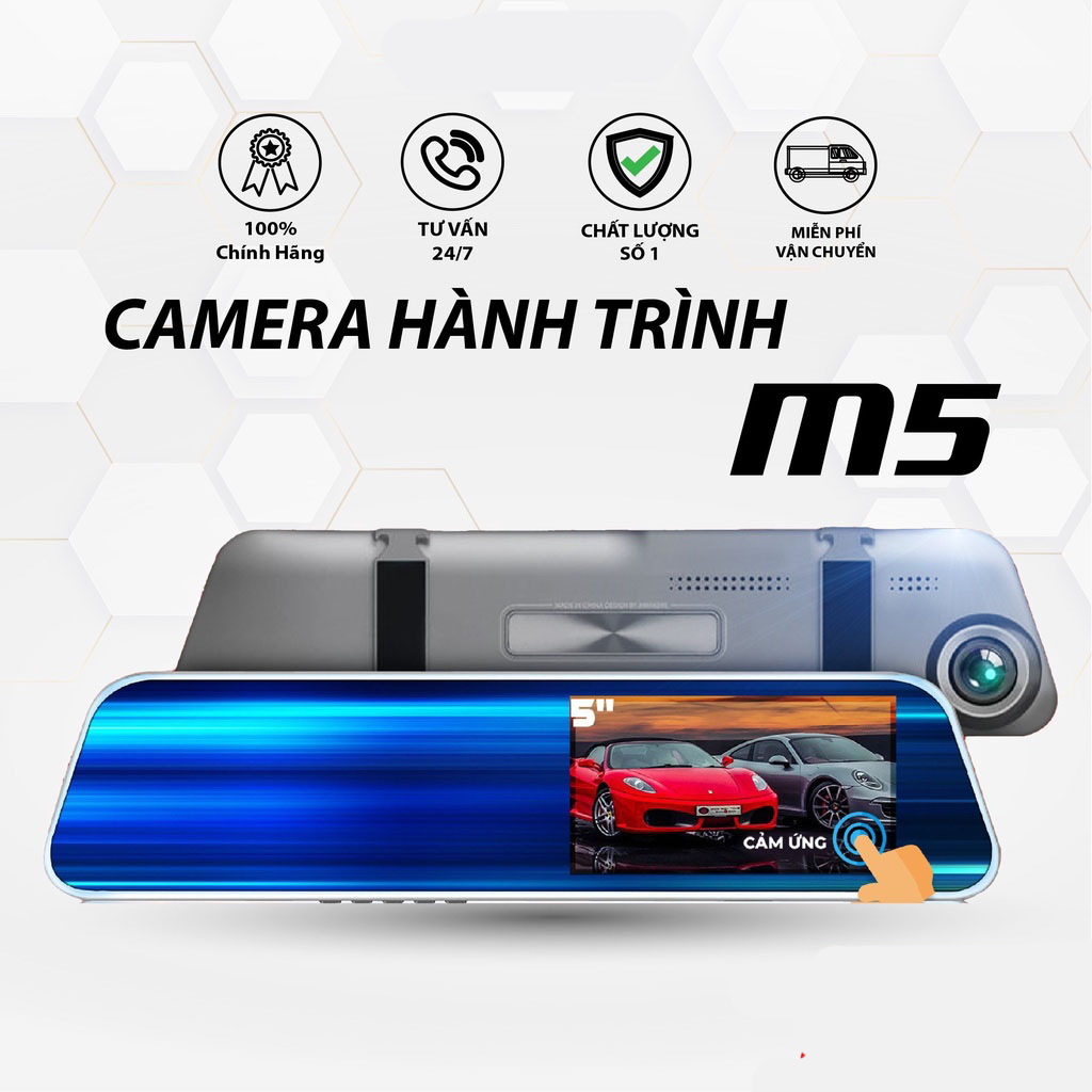 Camera Hành Trình ô tô gương chiếu hậu M5 XETABON Full Hd 1080P cam trước sau rõ nét góc quay 170 độ Cao Cấp