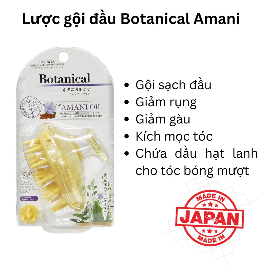 Lược gội đầu Botanical AMANI Nhật Bản, lược dưỡng sinh sạch da đầu, giảm gàu, giảm rụng, tăng mọc tóc mới Hot