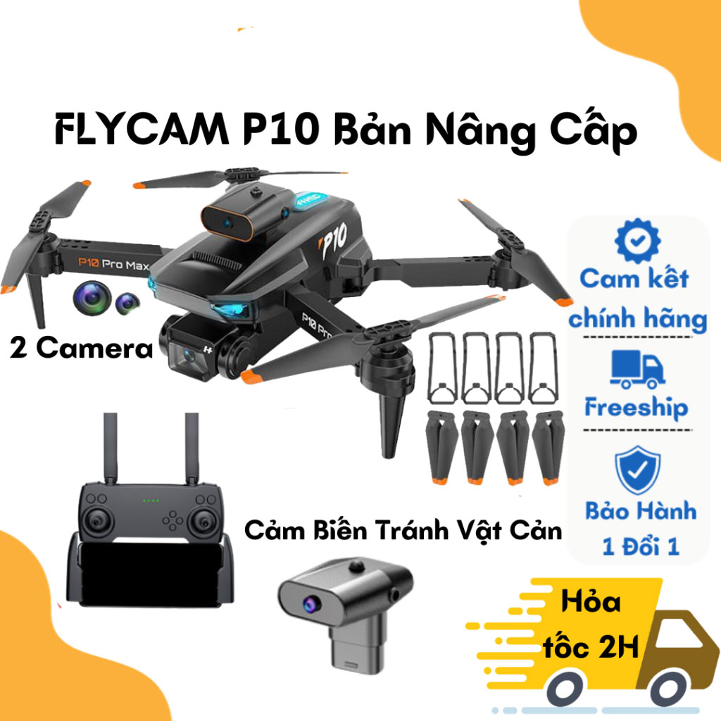 Flycam Giá Rẻ Drone P10 Pro Max Cảm Biến 4 Chiều, Chống Rung Cao Cấp