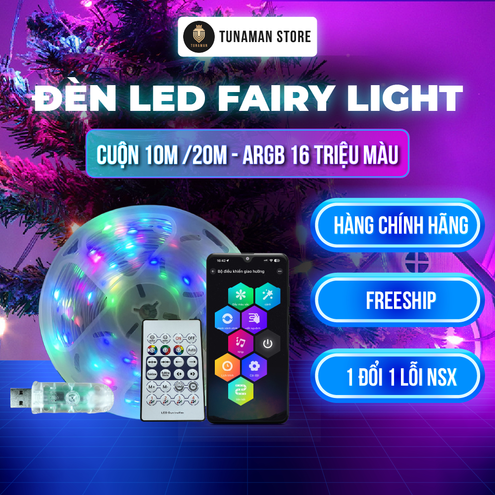 Đèn Led Fairy Light 10M điều khiển remote qua app, chuyên trang trí ngoài trời Hot