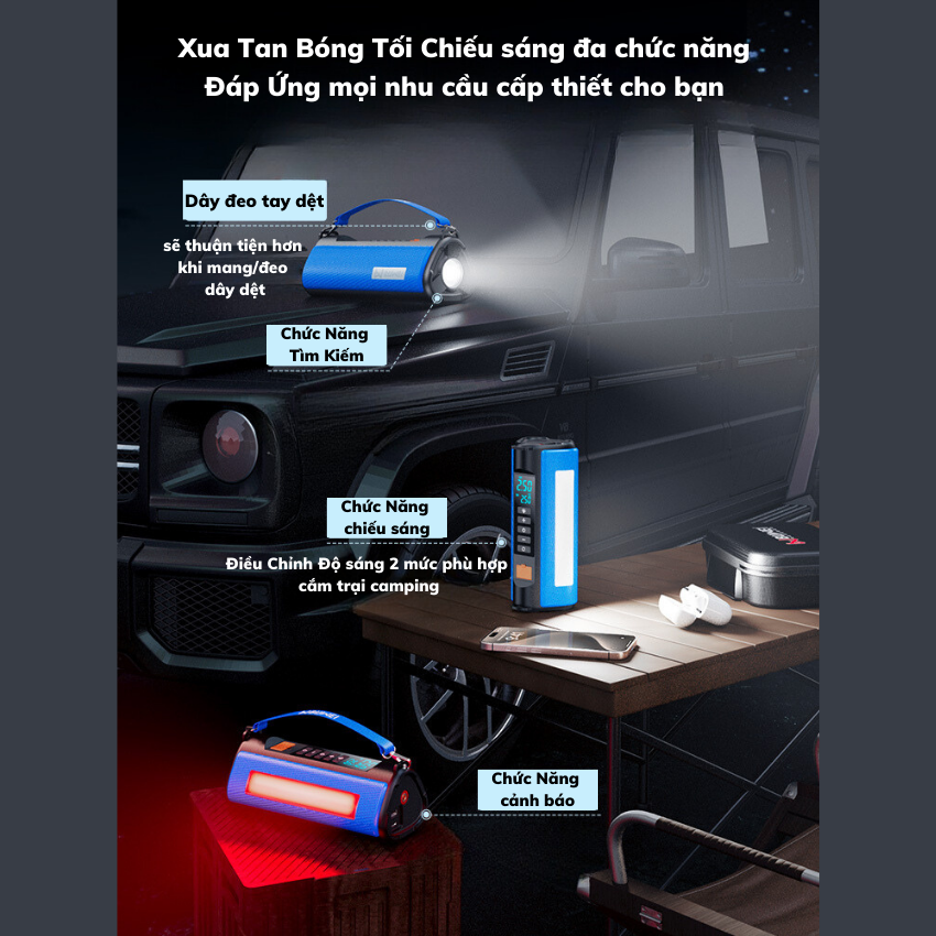 Bộ Kích Nổ,Bình Ô tô Chính Hãng 4in1 Siêu Cấp, Dây Kích chống đảo cực, bơm siêu tốc, Chiếu sáng đa năng,Sạc Pin Hot